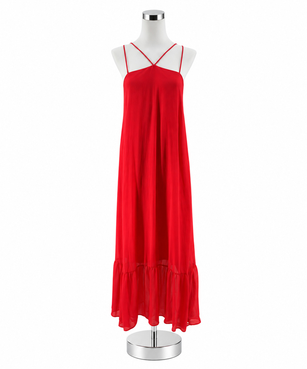 GB Neon Red Tiered Spaghetti Strap Maxi Dress Size Large